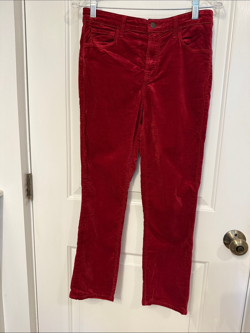 J BRAND RUBY HIGH RISE CROP STRETCH CHERRY RED VELVET FEEL SIZE 26 USA